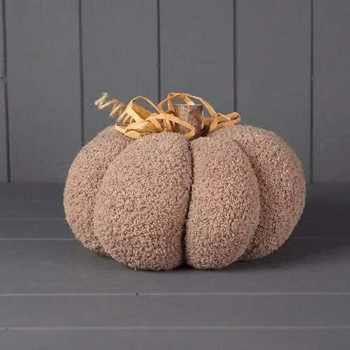Four Candle Beige Fabric Pumpkin Boucle Autumn Decoration, Height: 20 cm