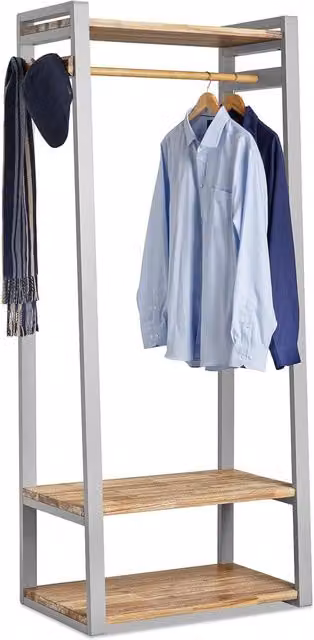 Florence Open Wardrobe with Shelves, Rail and Hooks in Dove Grey