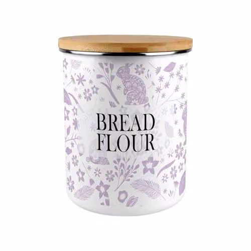 Purely Home Lilac Rabbits Bread Flour Canister, Purple Enamel Airtight Kitchen Storage Tin, 2.7 l – 1