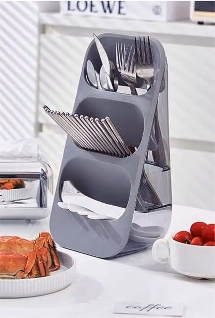Living and Home 3-Tier Kitchen Utensils Holder and Cutlery Drying Rack in Grey