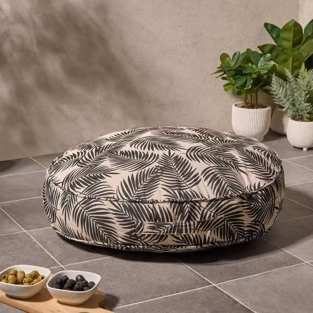 OHS Leaf Round Outdoor Padded Cushion in Black and Multicolour