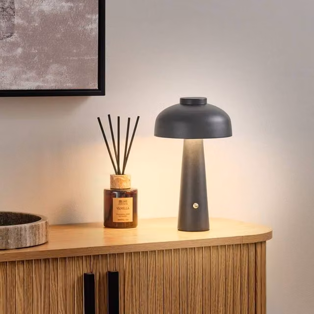 Wyld and Coco Black Wireless LED Mushroom Table Lamp with Dimmable Touch Control