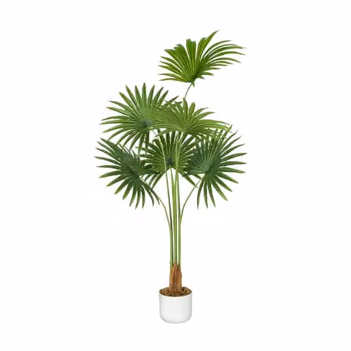 mcc direct Artificial Fan Palm Tree in Green, 120 cm Tall with Plastic Planter and Moss