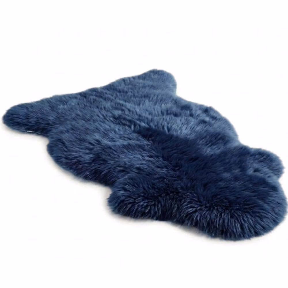 Infinity Leather Blue Real Sheepskin Wool Rug, W/D/H: 90 x 60 x 1 cm – 2