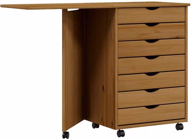 Berkfield Home Moss Rolling Cabinet with Desk in Honey Brown Solid Wood Pine – 1