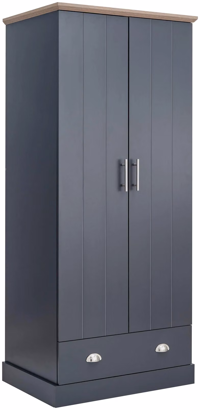 GFW Kendal 2 Door 1 Drawer Double Wardrobe in Blue and Grey – 2