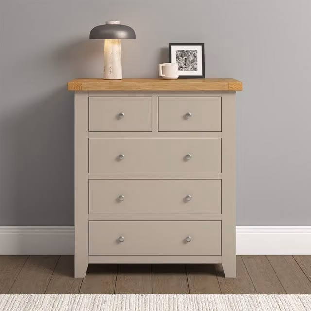 Seconique Windsor 3+2 Drawer Chest in Putty and Oak