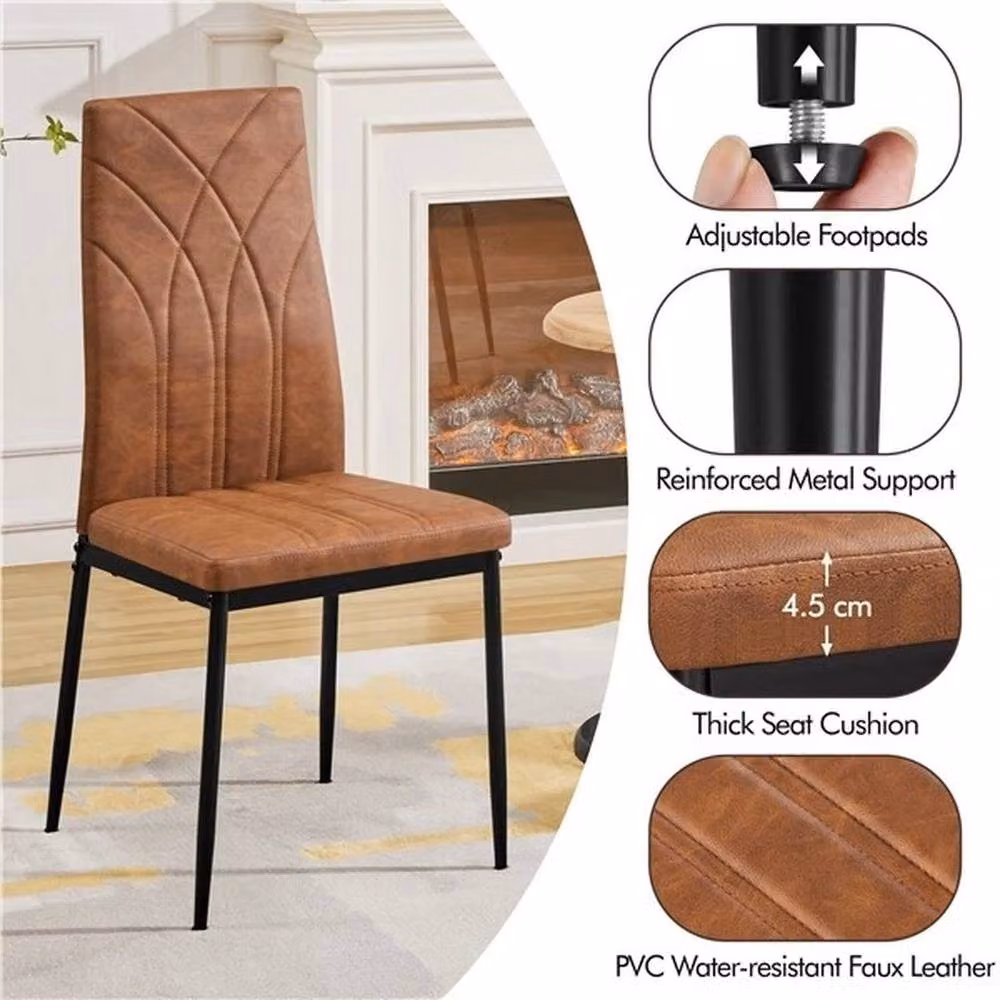 Kelvenix Brown Faux Leather Dining Chairs – 3