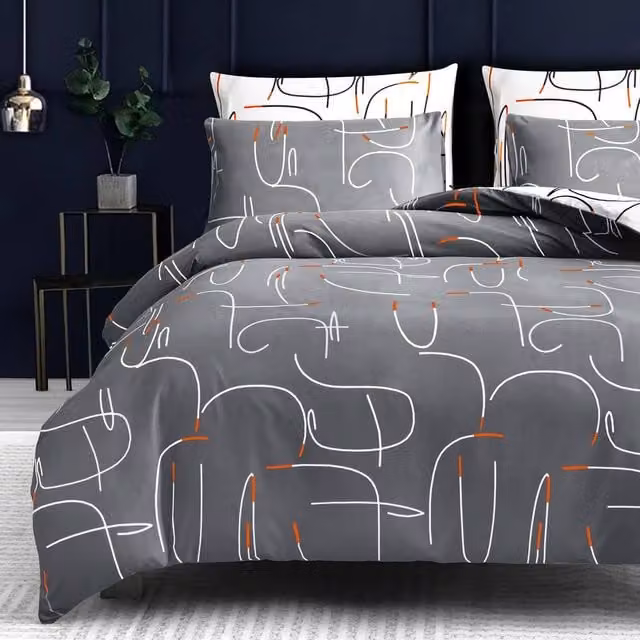 Pamposh Premium Reversible Brushed Microfibre Duvet Cover Set with Pillowcases, Grey, W/D/H: 180 x 200 cm