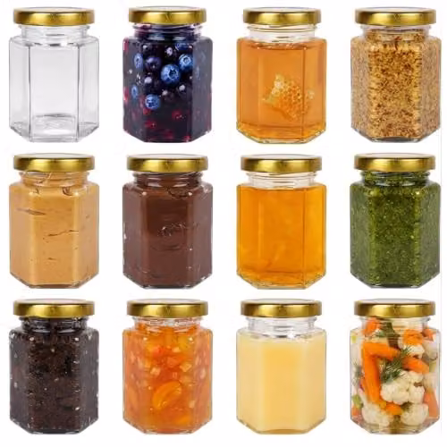 ATEK Set of 72 Hexagonal Glass Storage Jars with Airtight Lids, 180ml, Transparent – 3