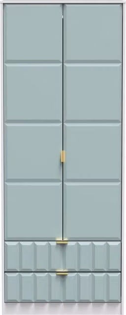 2 U Metro Ready Assembled 2 Door 2 Drawer Wardrobe in Duck Egg Blue with Gold Details