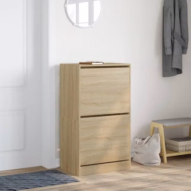 Berkfield Home Shoe Cabinet in Sonoma Oak, Light Brown, with 2 Tilting Compartments, W/D/H: 60 x 42 x 108 cm – 1