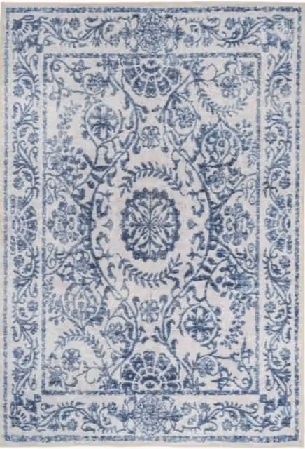 Kukoon Beige and Mid Blue Distressed Abstract Vintage Rug, Non-Slip and Washable, W: 60 cm x L: 110 cm