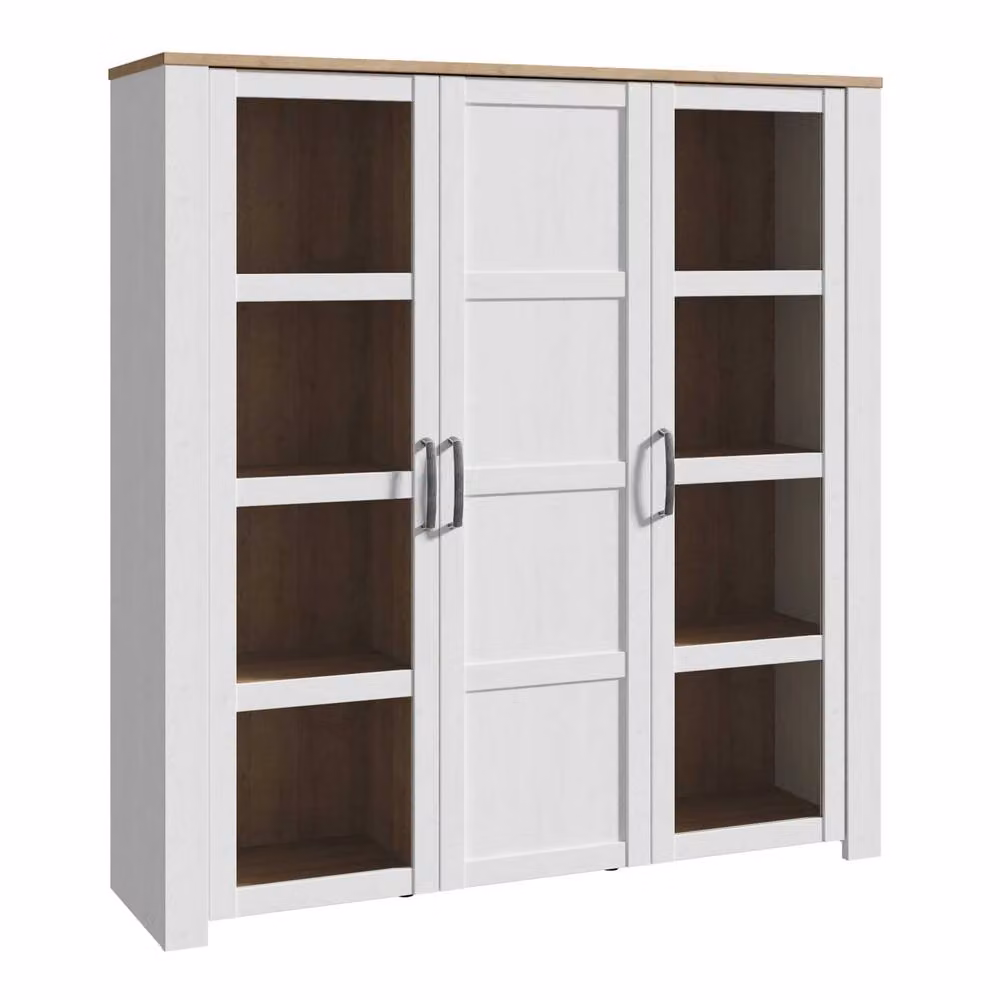 Wyld Haus Bohol 3 Door Large Display Cabinet in Riviera Oak and White, H 160.6 x W 80.0 x D 42.0 cm – 2