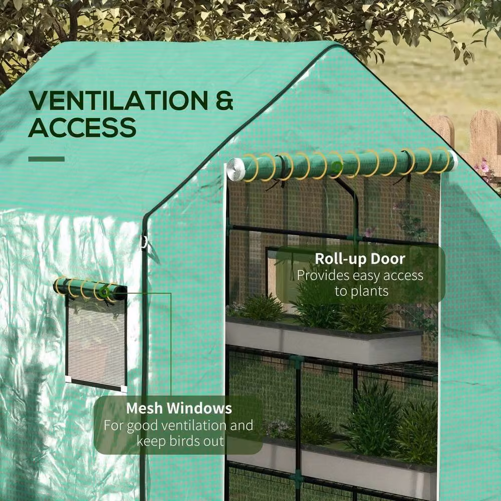 NESTLUNE Green Walk-in Greenhouse Cover Replacement with Door, W: 100 cm, H: 15 cm – 2