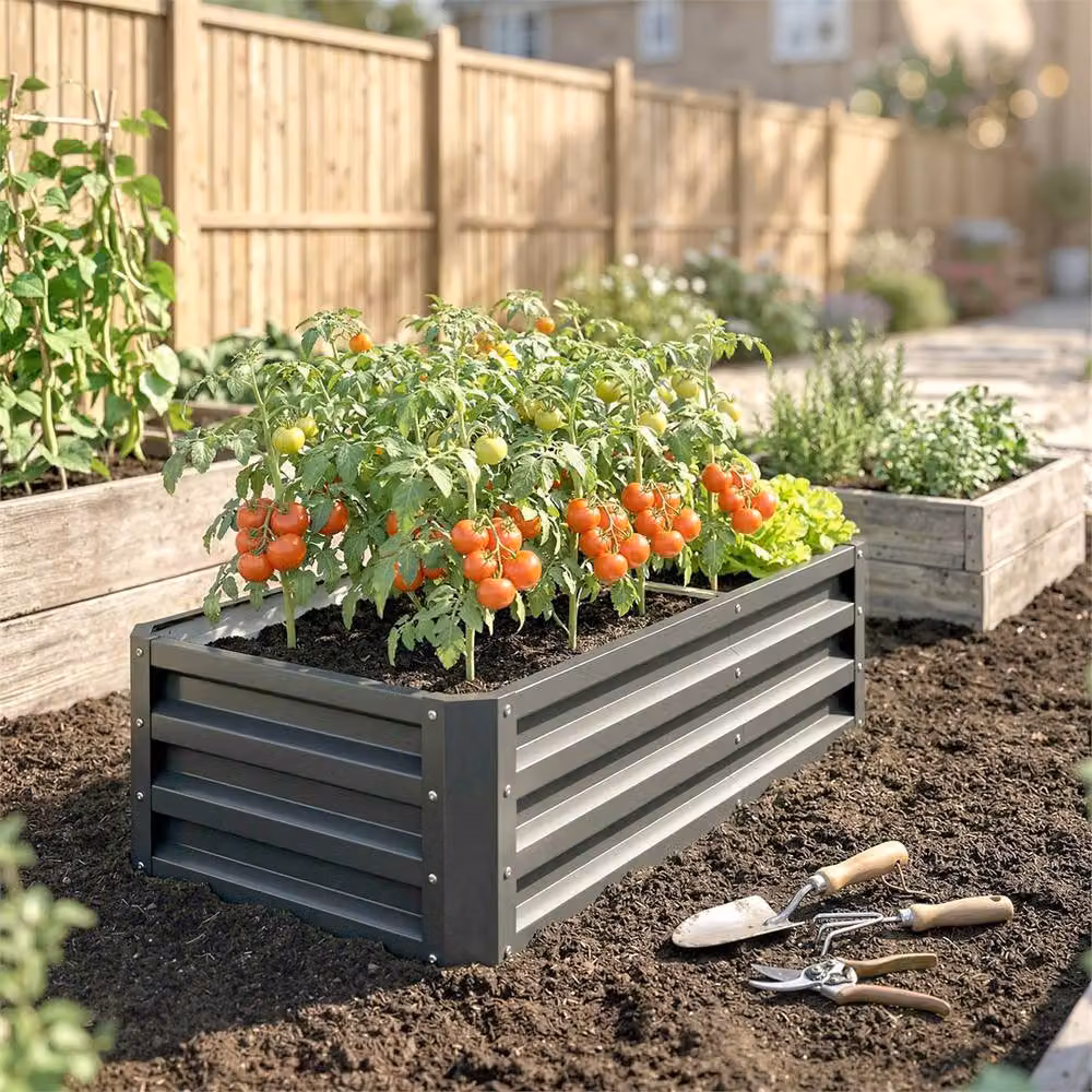 Nordara Steel Raised Garden Bed Planter Box in Grey, W/D/H: 60.0 x 30.5 x 60.0 cm – 3