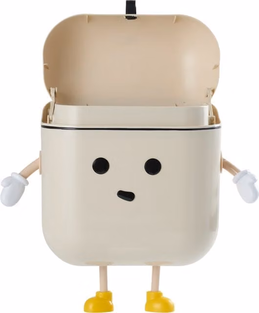 Livingandhome Wall-Mounted Plastic Bin with Flip Lid, 12 l, Beige and White