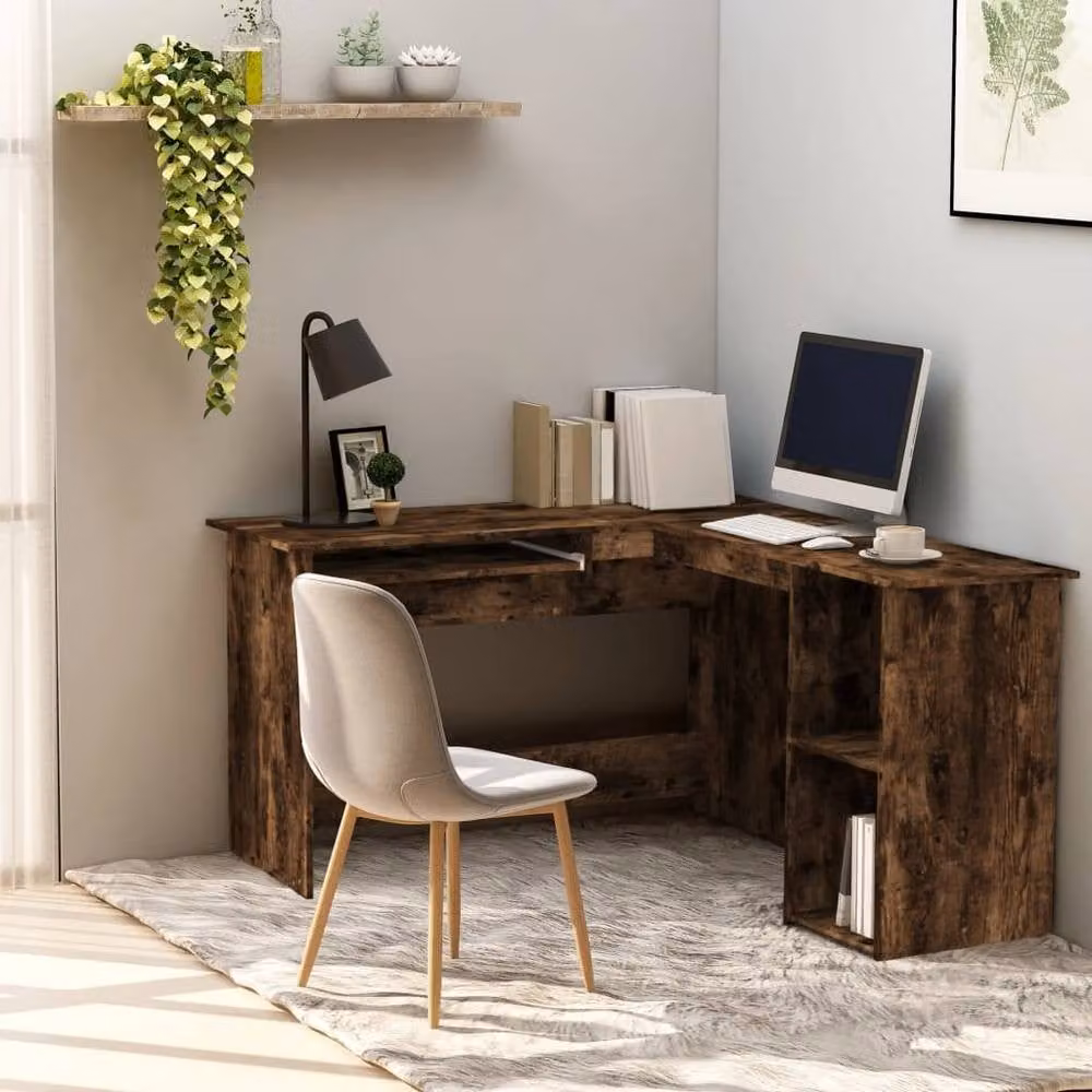 Berkfield Home Modern Corner Desk in Smoked Oak Brown, W/D/H: 120 x 140 x 75 cm – 1