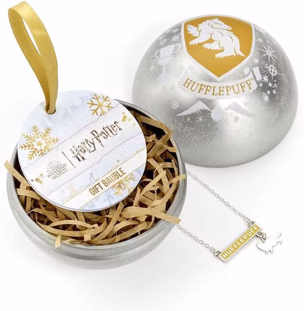 Harry Potter Hufflepuff Round Metal Christmas Bauble in Gold and Silver