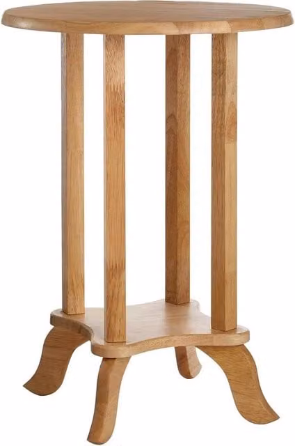 FORGEVIO Small Round Wooden Side Table and Plant Stand in Natural Brown