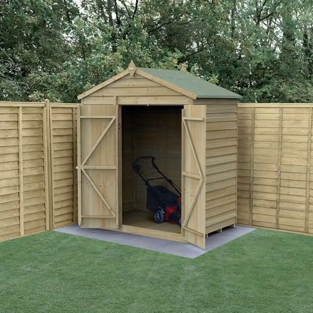 Forest Garden Apex Wooden Shed with Double Doors and Gable Roof, Brown, W/D/H: 182.88 x 121.92 x 17.2 cm