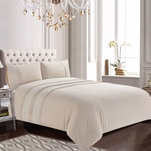 Rapport Home Charlotte Floral Polycotton Duvet Cover and Pillowcase Set, Beige and Brown, W: 180 cm, H: 200 cm