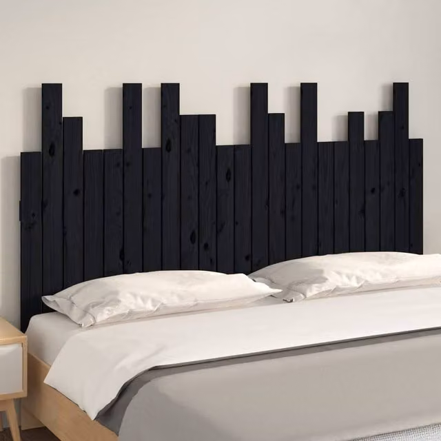 Berkfield Home Black Solid Wood Pine Wall Headboard, W: 146.5 cm, D: 3 cm, H: 80 cm