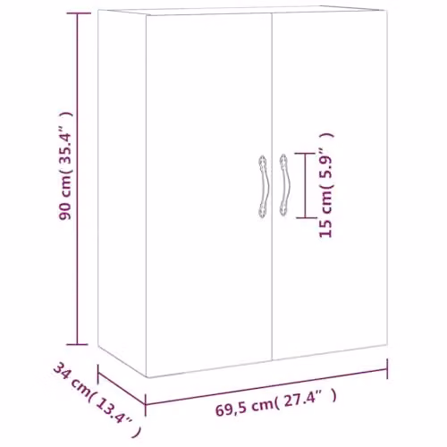 vidaXL Wall Mounted Cabinet in Smoked Oak, W/D/H: 69.5 x 34 x 90 cm – 3