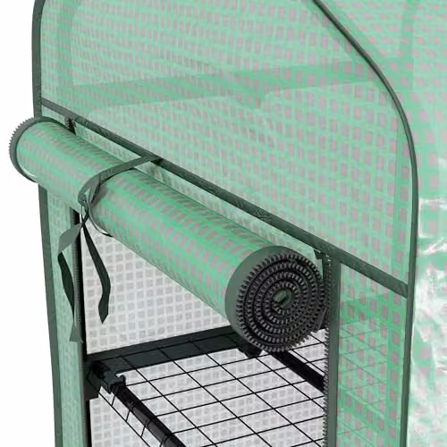 Outsunny 3 Tier Mini Greenhouse with Wheels, Green, H 130 x W 69 x D 49 cm – 4