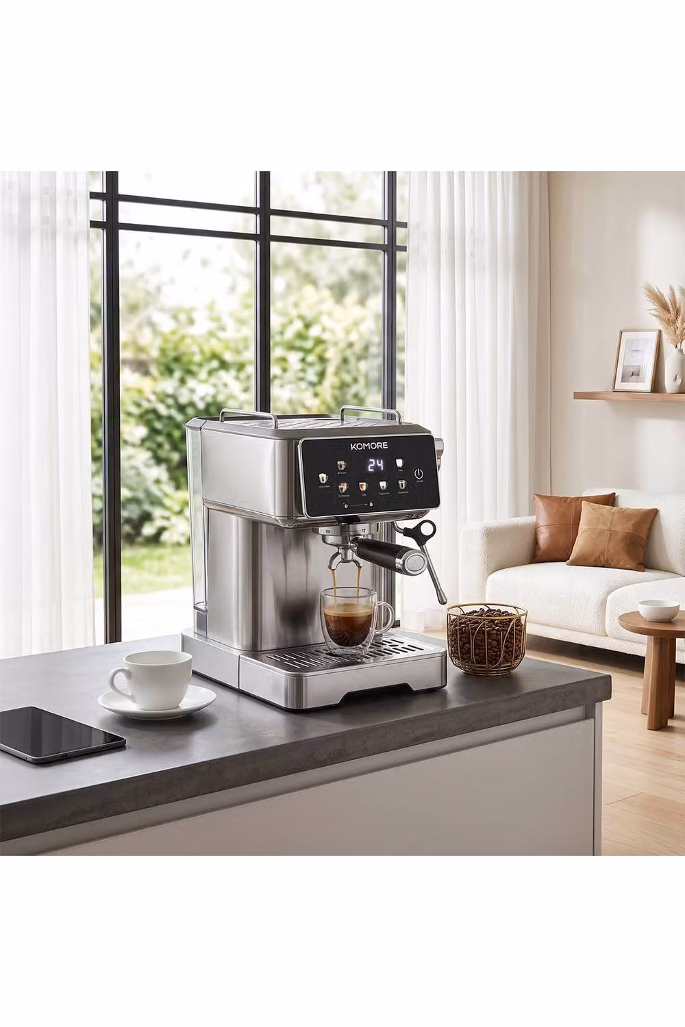 Living and Home Espresso Machine with Milk Frother and Touch Display in Silver – 3