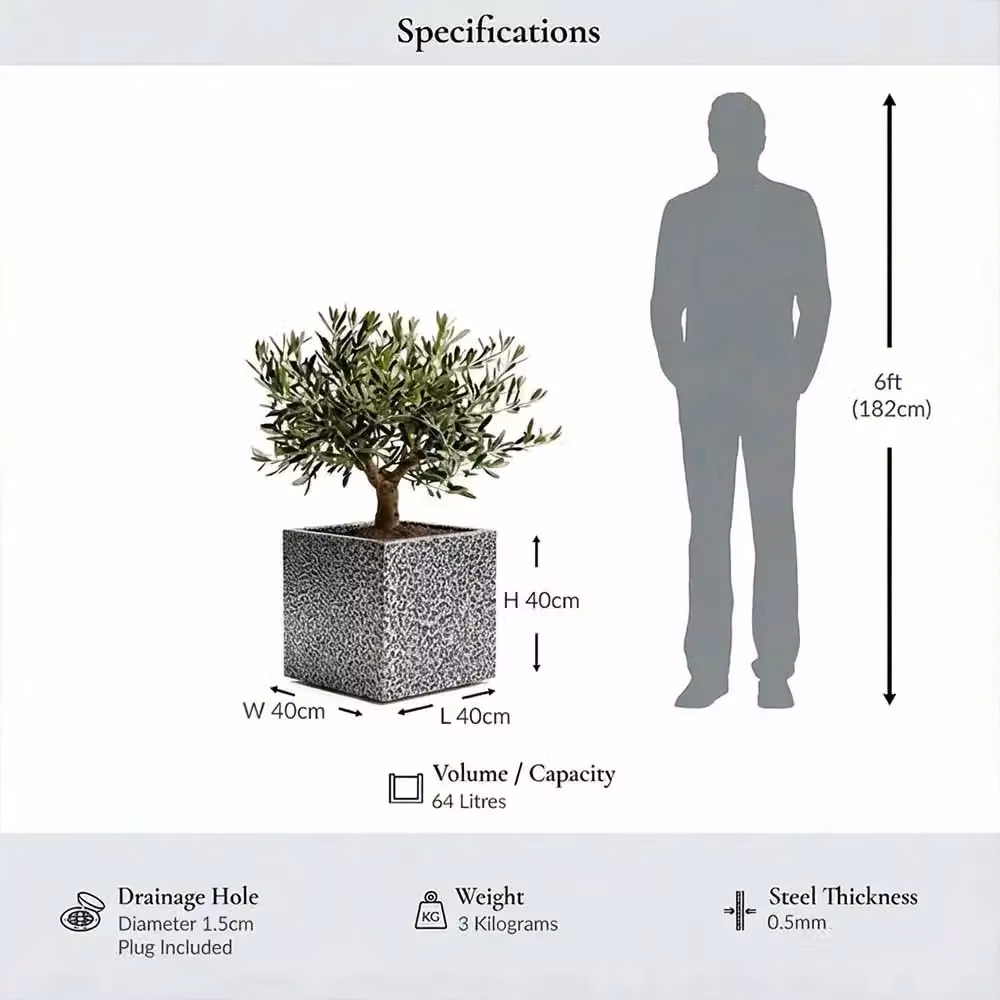 Access Garden Products Silver and Black Textured Square Galvanised Steel Planter, 40 cm – 2