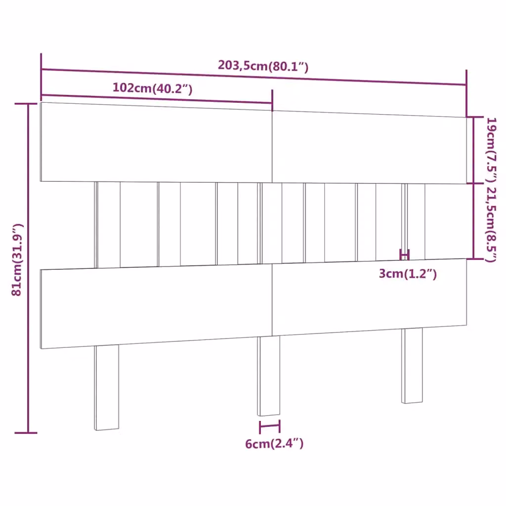 Berkfield Home Rustic Solid Wood Pine Bed Headboard, Brown, W: 203.5 cm, D: 3 cm, H: 81 cm – 2
