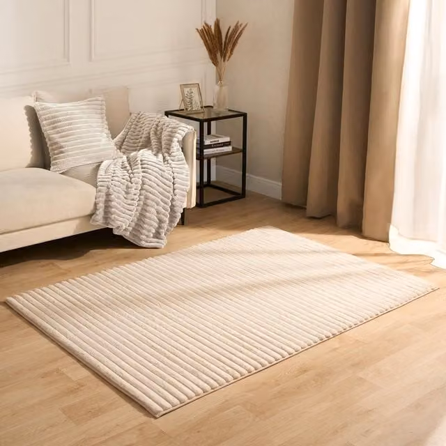 OHS Faux Fur Ribbed Rug in Beige, W: 160 cm, L: 230 cm – 1