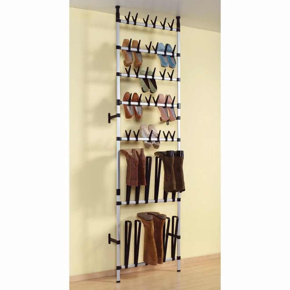 Berkfield Home Telescopic Metal Shoe Rack with Hanging Rod in Silver – 3