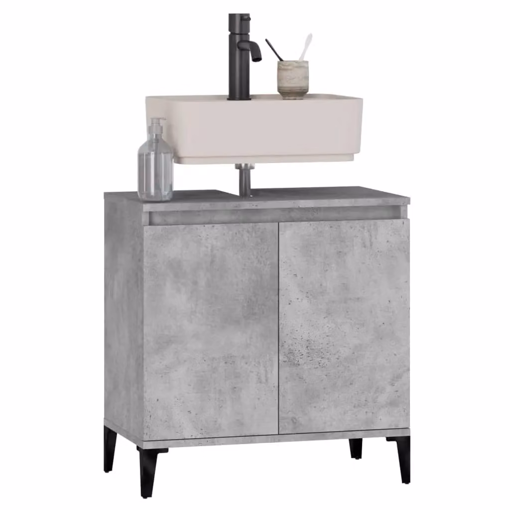 Berkfield Home Concrete Grey Sink Cabinet with Hinged Doors and Internal Shelves, W/D/H: 58 x 33 x 60 cm – 3