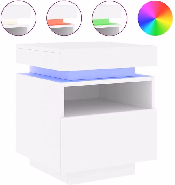Berkfield Home White Glossy Bedside Cabinet with Integrated LED Lighting W: 40 cm, D: 39 cm, H: 48.5 cm – 1