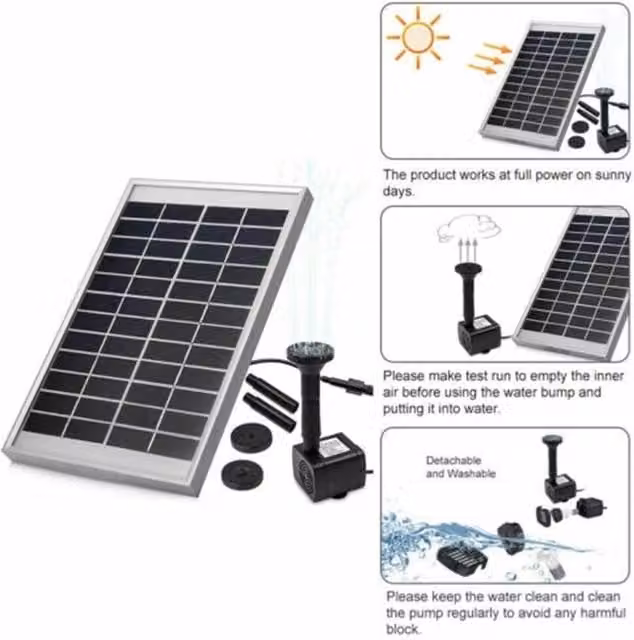 FLAVORA Solar Round Garden Pool Pond Aquarium Fountain Decor in Black