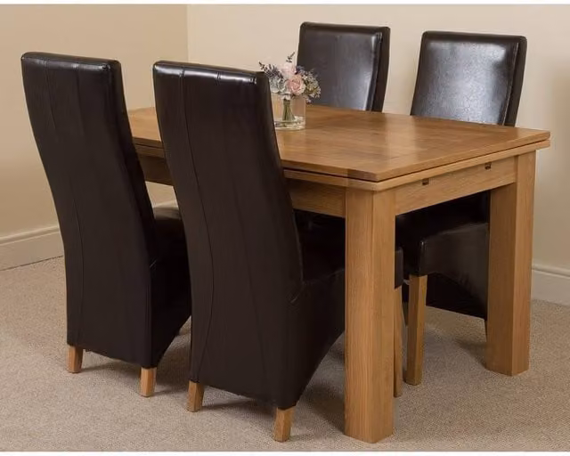 Thats Furniture Richmond Oak Extending Dining Table and 4 Lola Brown Leather Chairs – 1