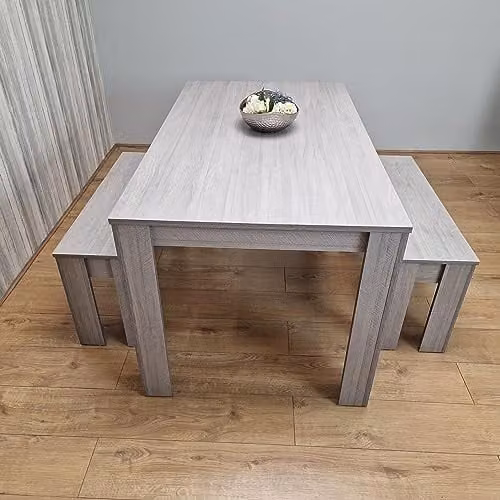 KOSY KOALA Modern Grey Dining Table and 2 Benches Set for 4 – 1