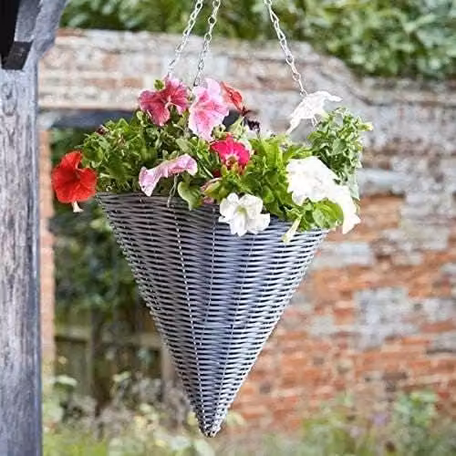 Marco Paul 2-Pack Metal Hanging Cone Flower Basket Planter in Grey and Silver