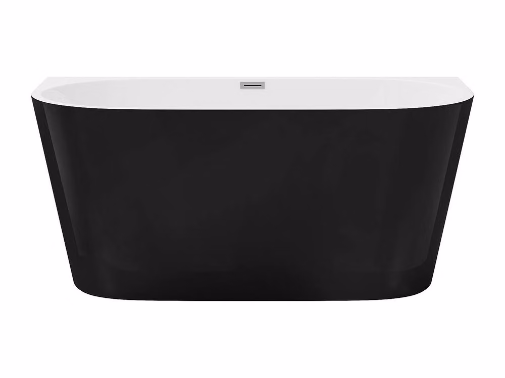 Vente-unique Glossy Black Asymmetric Semi-Island Acrylic Bathtub, 200L, W: 149.5 cm, D: 75 cm, H: 58 cm – 2