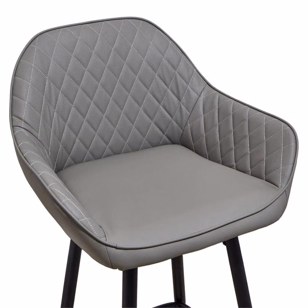 SPETLEK Set of 2 Grey Synthetic Leather Bar Stools with Metal Legs – 3