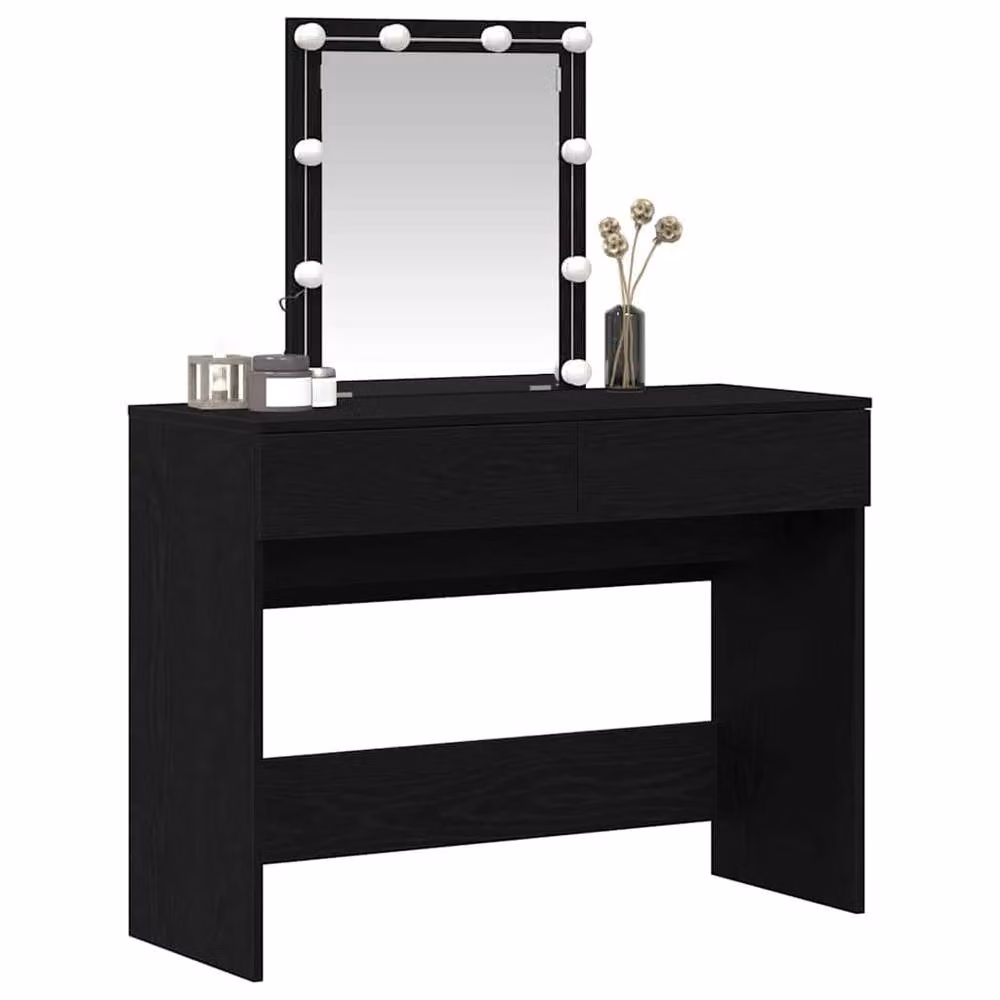Berkfield Home Modern Dressing Table with Hollywood LED Mirror in Black Oak – 3