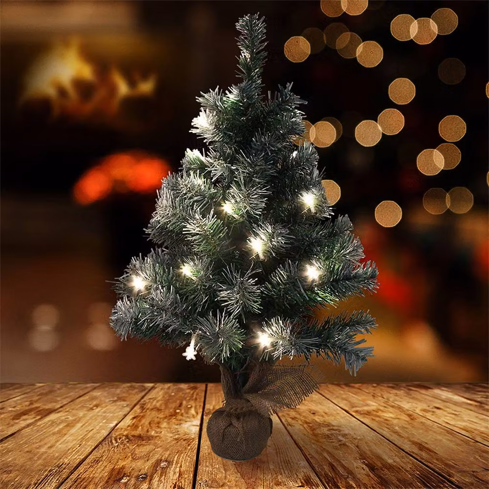 Voltico 2FT Pre-Lit Snowy Mini Christmas Tree with Warm White LEDs in Green, Height: 60.96 cm – 2