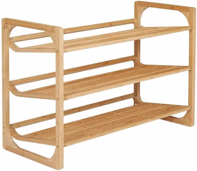 VOGREX 3-Tier Bamboo Shoe Rack in Beige, W/D/H: 76 x 33 x 51 cm