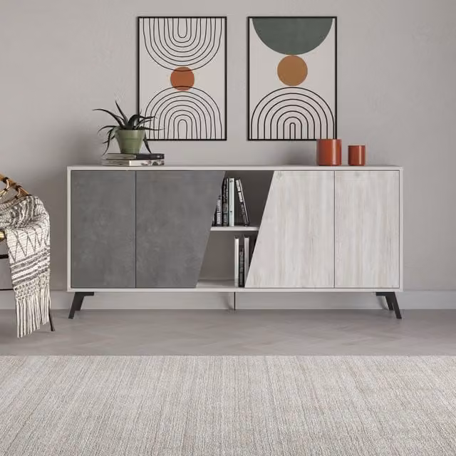 Decortie Modern White Metal and MDF Console Sideboard Display Unit