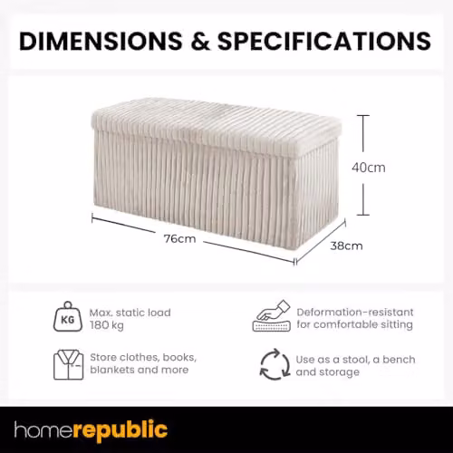Home Republic Corduroy Ottoman Storage Box in Beige, W/D/H: 76 x 38 x 76 cm – 2