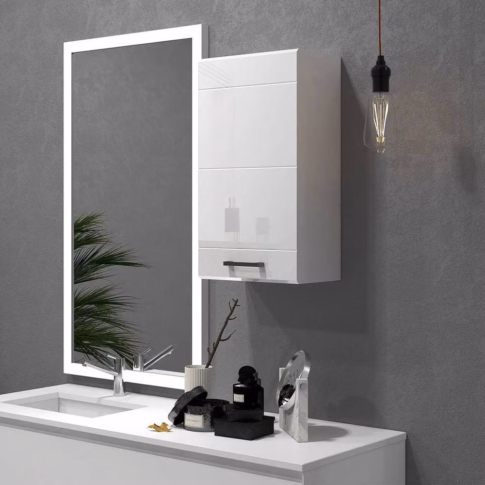 KORVIXA Modern Glossy White Wall Mounted Bathroom Cabinet with Soft Close Hinged Doors and Internal Shelves – 3