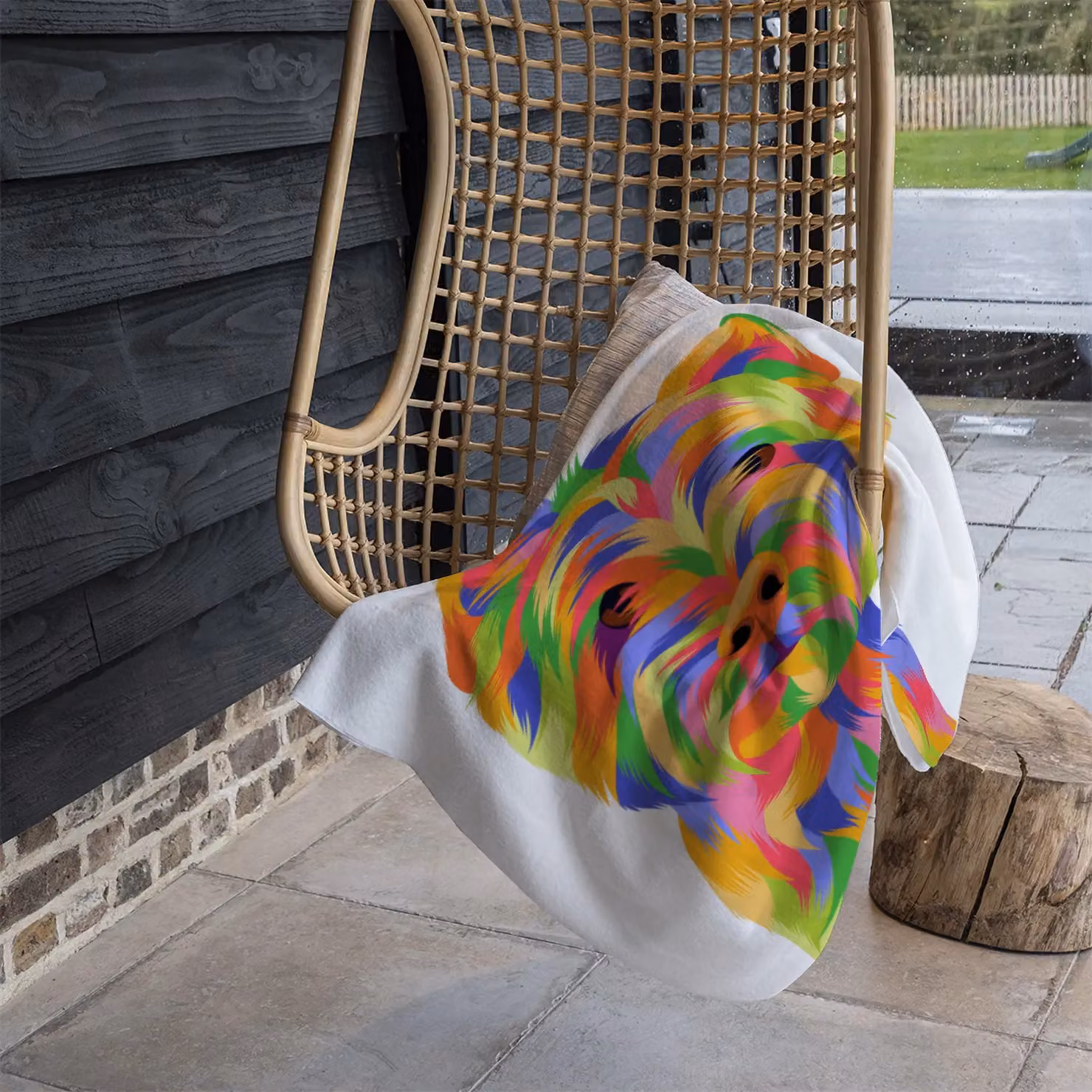 Benjamin Tate Design Amazing Illustration Dog Fleece Blanket in Yellow, Beige and Multicolour, W/D/H: 120 x 150 cm – 4