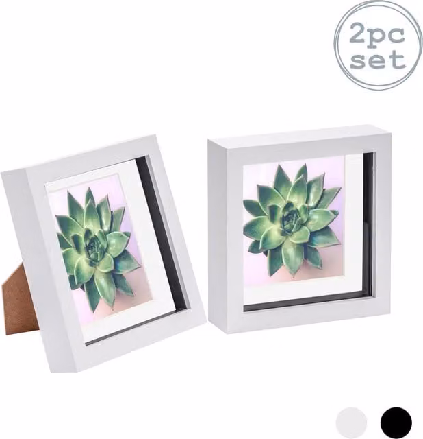 Nicola Spring Pack of 2 White 3D Box Photo Frames with 4 x 4 inch Mounts